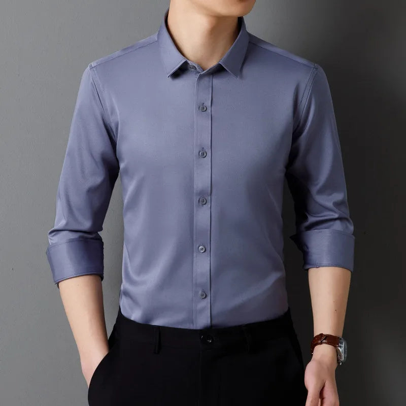 Men's Long Sleeved Shirt – Classic Solid Color, Soft And Comfortable Fit, Business Formal Or Social, Without Pockets