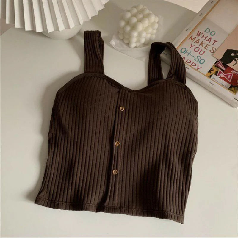 Women's Y2K Cropped Top – Built-in Bra Pads, Summer Corset Style, Korean Suspenders, Sexy Camisole, Slim Fit, New Arrival
