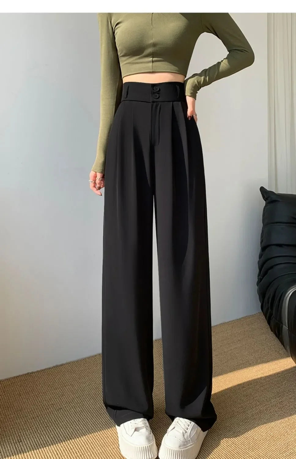 Elegant Wide Leg Pants – Korean Style, High Waist, Baggy Fit, Office Ladies, Fashionable, Loose Suit Trousers, Streetwear