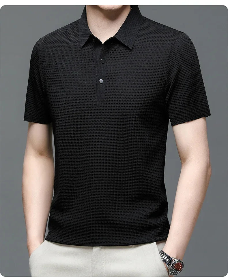 Men's Lop-up Hollow Polo Tee – Short-Sleeved Ice Silk T-Shirt, Breathable And Stylish, Ideal For Business And Casual Wear