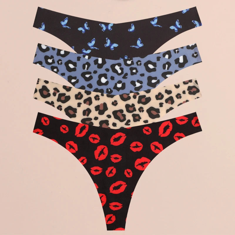 4PCS Ultra Soft Thong Panties – Sexy Graphic Print, Seamless, Stretch, Leopard G-String, Comfortable Lingerie