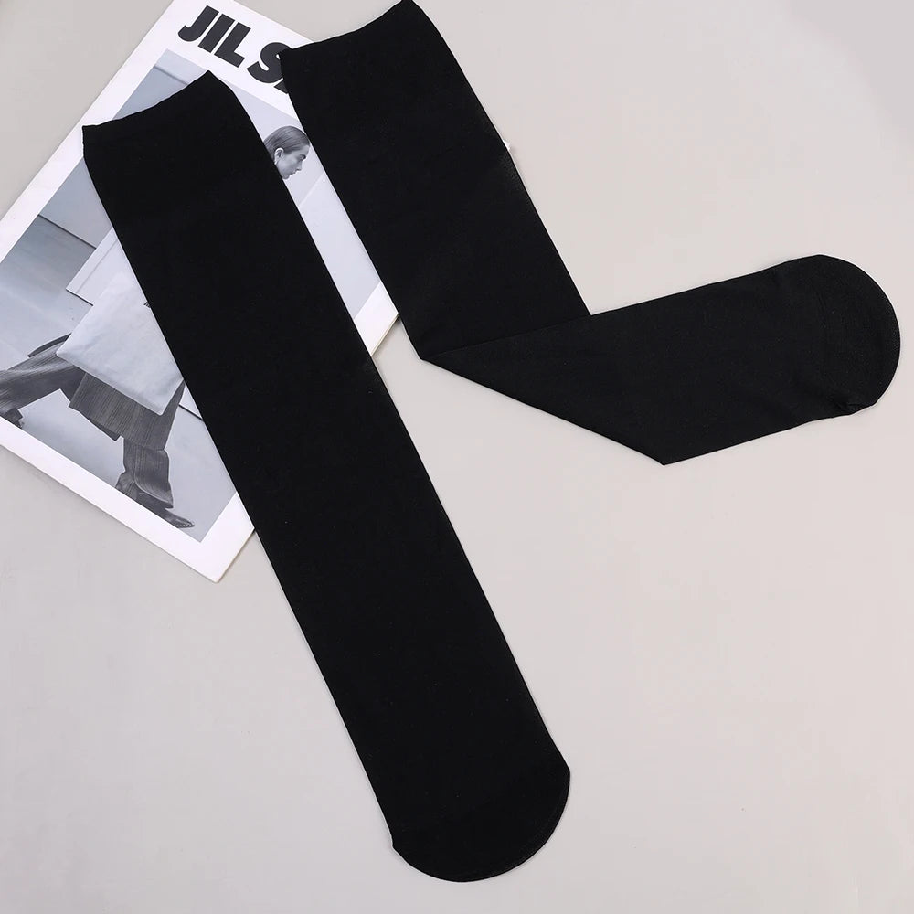 Summer Ultrathin Women's Silk Socks – Black, translucent, and stylish, with a medium calf sleeve