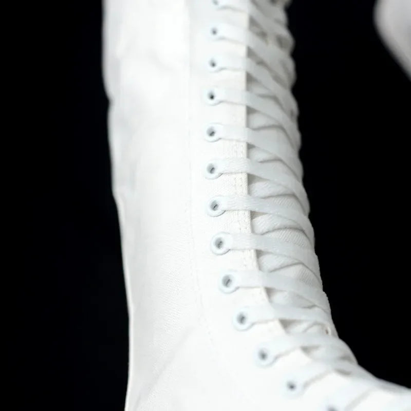 Women's Canvas Long Boots – High-Top, Lace-Up Knee-High Flats, Casual Vulcanized Sneakers