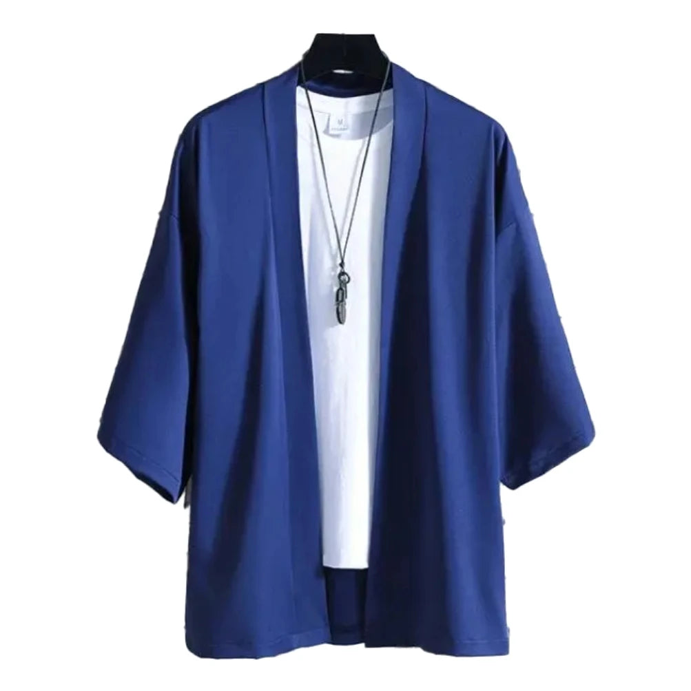 Men's Lightweight Kimono Shirt – Seven Sleeve Open Front Cardigan, Japanese Style Yukata Bathrobe, Samurai-Inspired Clothing