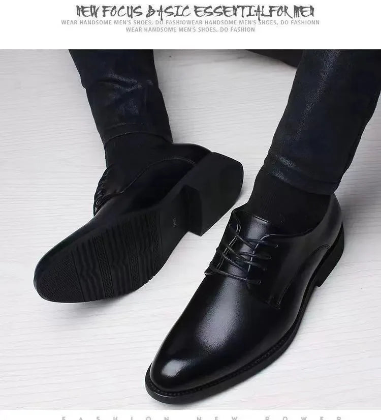 British Casual Business Formal Leather Shoes – Men’s Heightening Single Shoes, Casual Shoes for Suit, Spring and Autumn