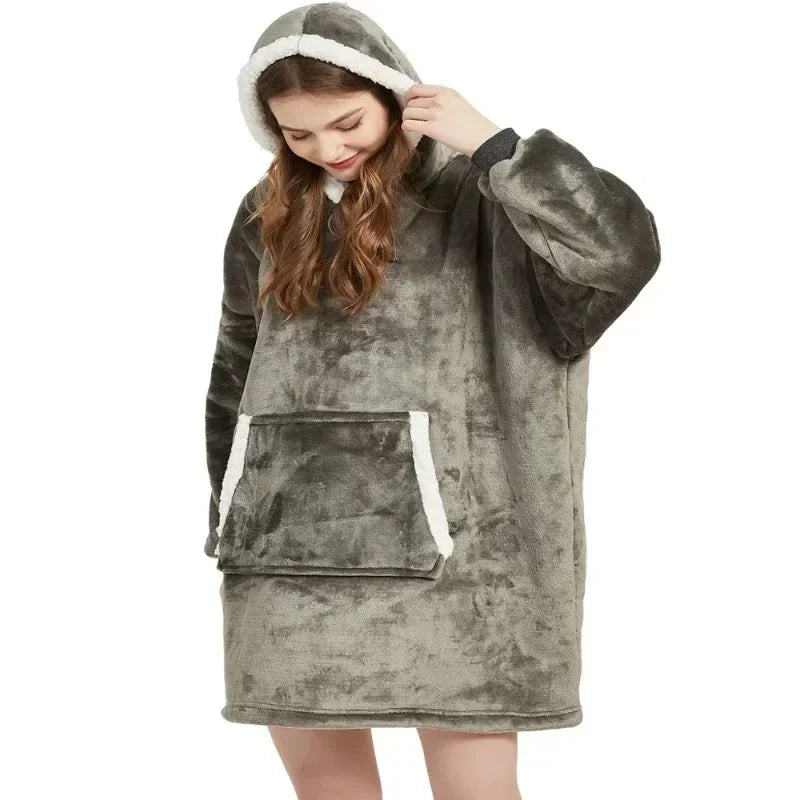 Winter Oversized Blanket Hoodie – Unisex Pullover, Fleece, Long Flannel Sleeves, Giant TV Sweatshirt