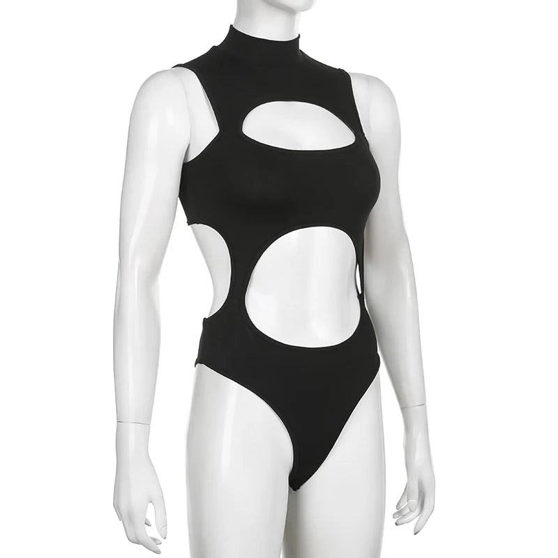 Black Hollow Out Bodysuit – Rave Clubwear, Backless, Sexy Streetwear Jumpsuit