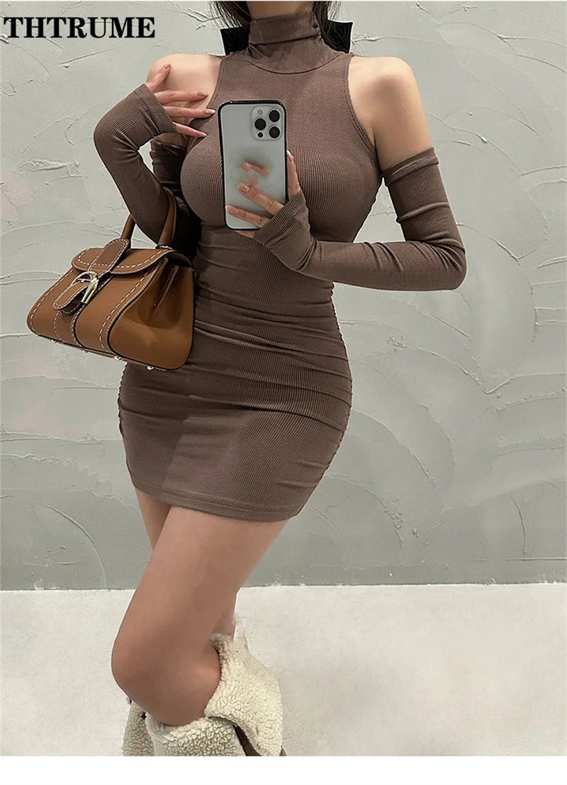 Women’s High Neck Bodycon Mini Dress – Slim Fit Summer Party Clubwear