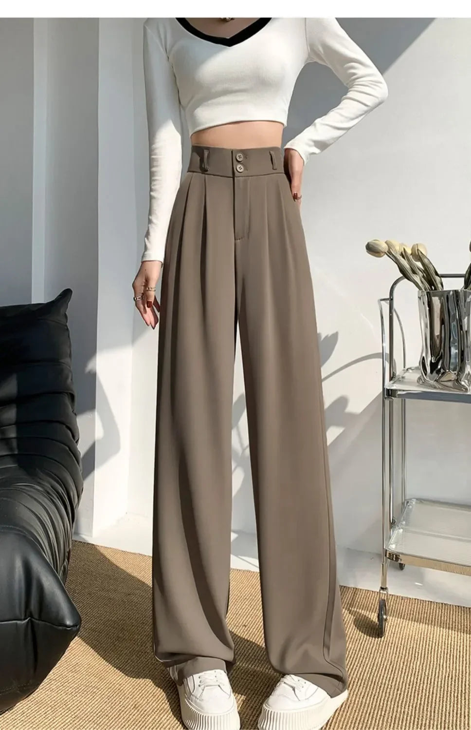Elegant Wide Leg Pants – Korean Style, High Waist, Baggy Fit, Office Ladies, Fashionable, Loose Suit Trousers, Streetwear