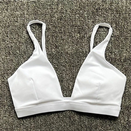 1/2PCS Nude Deep V-Neck Sports Bra & High-Waist Shorts – Women’s Yoga & Gym Workout Set