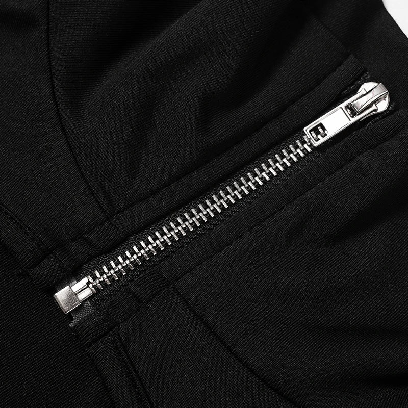Zip Turtleneck Buckle Cutout Bodysuit – Long Sleeve, Sexy Club Romper, Black Techwear Jumpsuit for Women