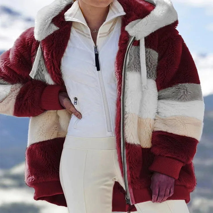 Oversized Hooded Jacket for Women – Warm Plush, Pockets, Loose Streetwear Outerwear for Autumn & Winter