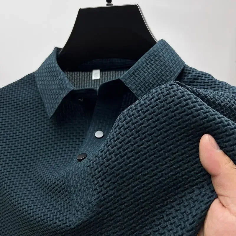 Men's Lop-up Hollow Polo Tee – Short-Sleeved Ice Silk T-Shirt, Breathable And Stylish, Ideal For Business And Casual Wear