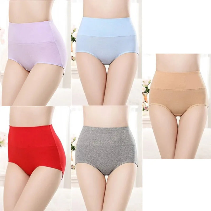 5PCS High Waist Cotton Panties – Body Shaper, Plus Size, Seamless Sexy Women's Underwear