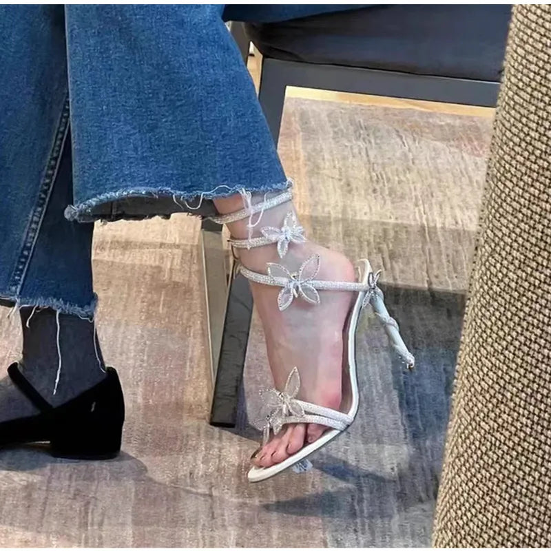 Luxury Crystal Butterfly Sandals – Women's Sexy Coiled Strap High Heels, Gladiator Sandals for Summer Party & Prom