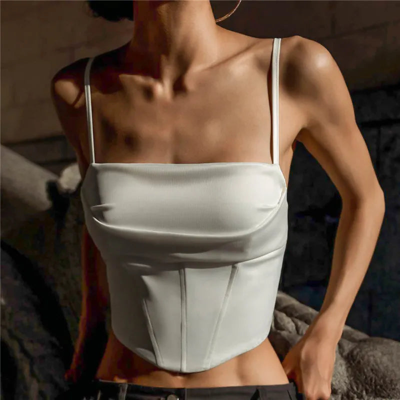 Spaghetti Strap Tank Top – Sexy, Backless, Bandage Design, Skinny Fit, Cropped, Summer, Elegant, Lace-Up, Party, Streetwear