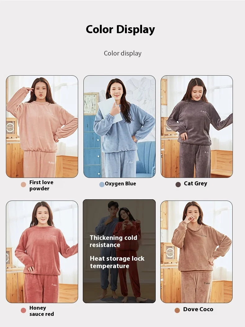 Men's Coral Velvet Pajamas – Thickened, Warm, Long Sleeve & Trousers, Solid Color, Soft Sleepwear, Autumn Winter 2PCS Set