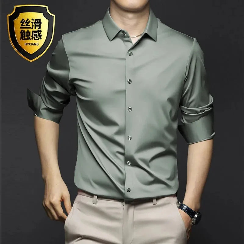 Elastic Cotton Denim Shirt – Long Sleeve, Slim Fit, Casual Men's Designer Shirt