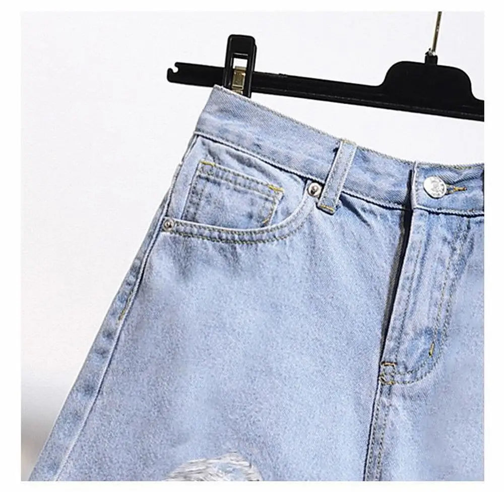 Women's Cowboy Shorts – Korean Style, High Waist, Casual, Denim, Pocket Design, Tassel, Perforated, Ripped Holes, Y2K White Jeans