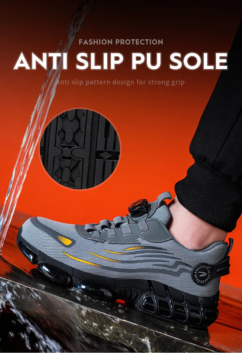 Rotating Button New Safety Shoes for Men – Anti-smash, Anti-puncture Work Shoes, Fashion Men’s Sport Shoes, Security Protective Boots