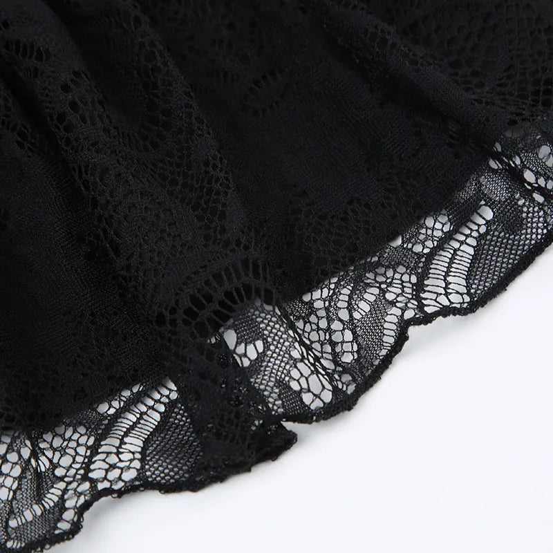 Goth Y2K Black Mini Skirt – Lace Trim, Bow Detail, A-Line, Korean Streetwear