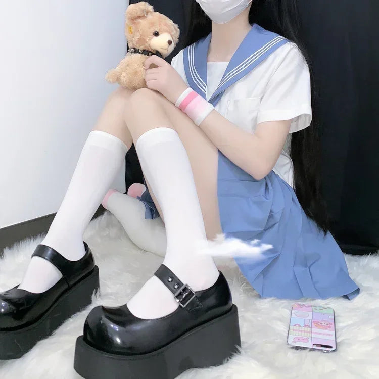 Solid Color Long Socks – Japan Style School Girls Thigh High Stockings, Lolita Kawaii Cute Knee High Socks