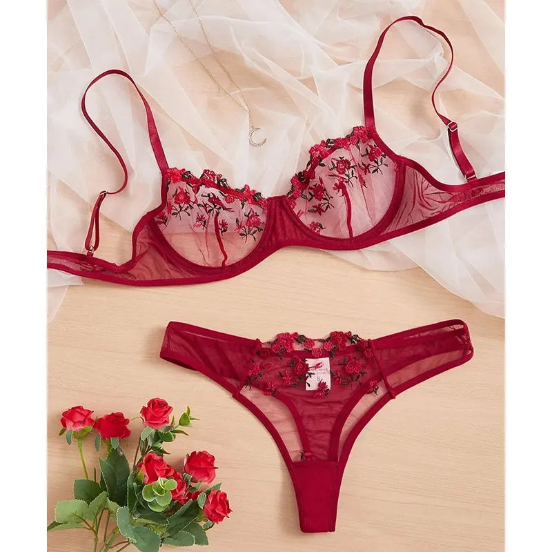 Round Up Night Sexy Lingerie Set – Women's 2-Piece Floral Embroidery, Erotic Underwear, Seductive Lenceria