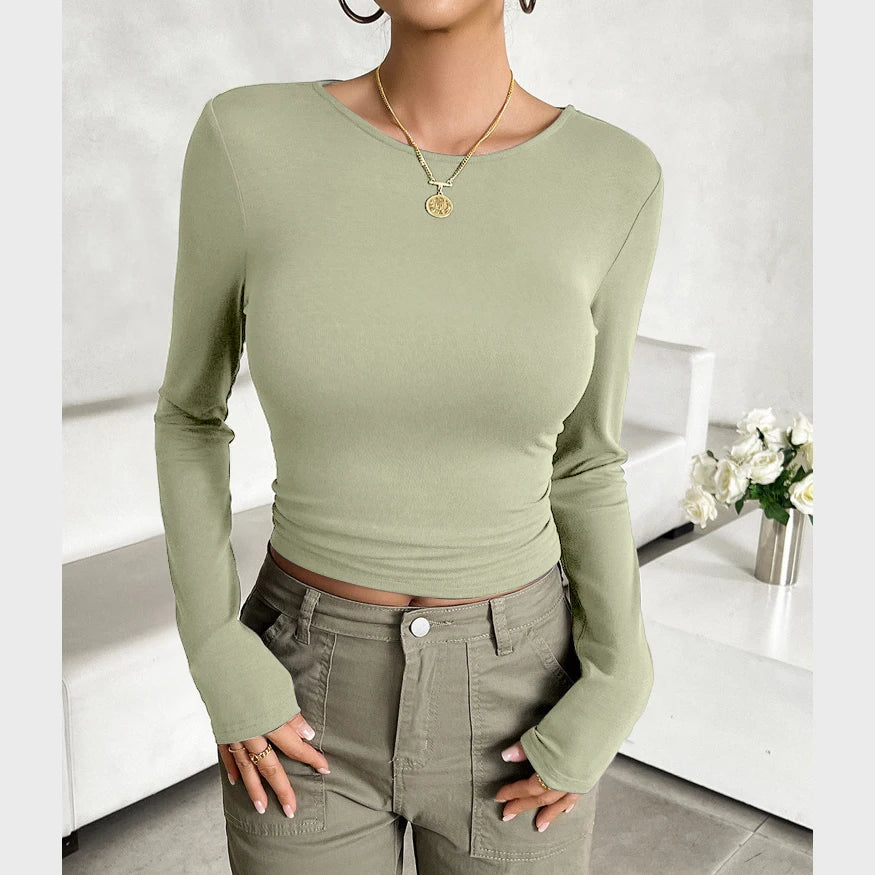 Women's Y2K Back-to-School T-Shirt – Long Sleeve, Slim Fit, Casual Pullover, Basic Streetwear for Spring & Fall
