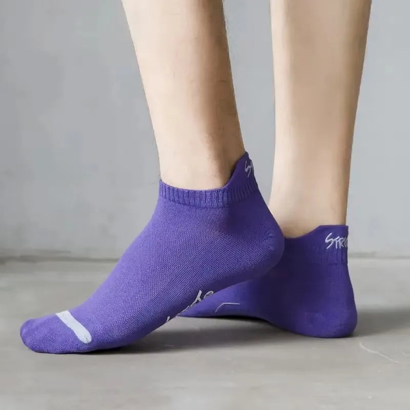 5/10 Pairs Bright Color Ankle No Show Socks – Men, Breathable, Street Fashion, Sport, Deodorant, Invisible, Travel, Running Socks