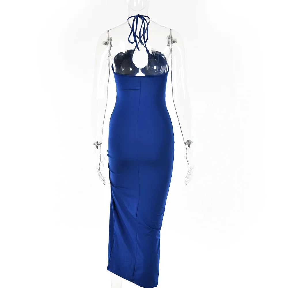 Sleeveless Backless Midi Bodycon Dress – Sexy Slim Nightclub Partywear for Women