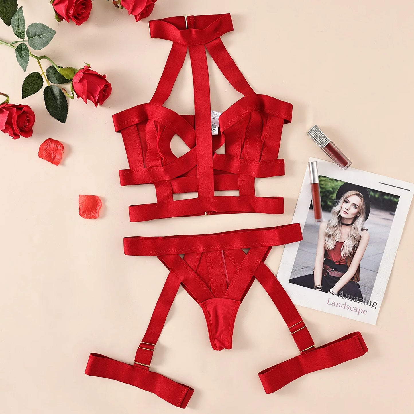Bandage Lingerie Set – Women's Cut-Out 2-Piece Halter Backless Bra & Panty, Transparent Sexy Intimates