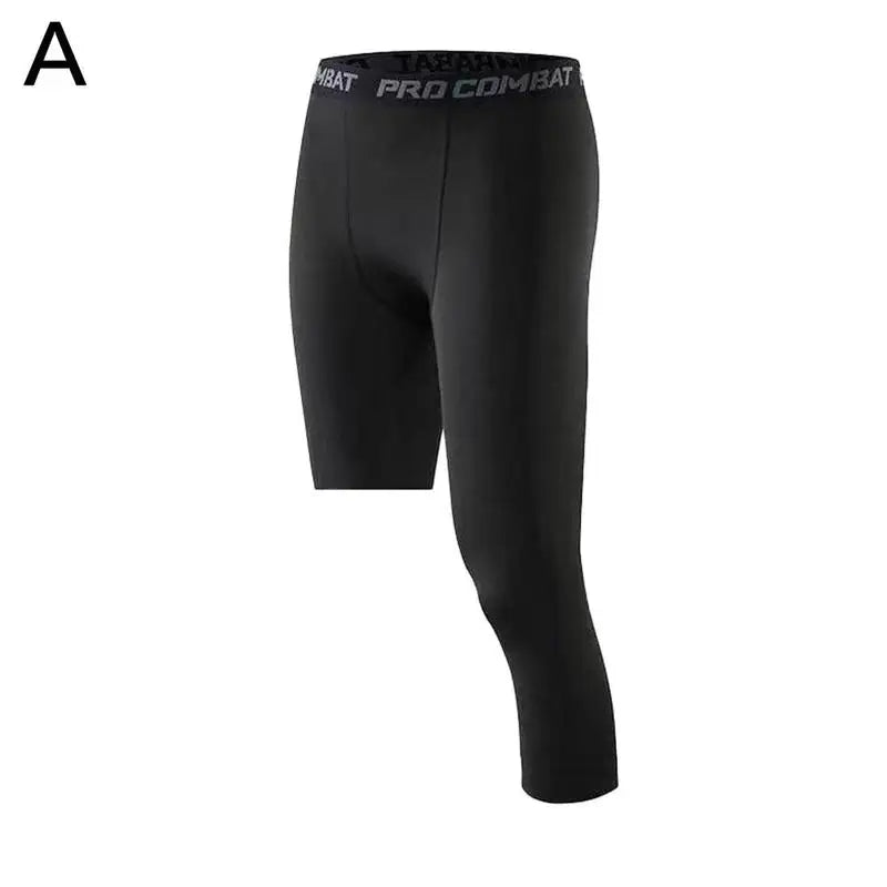 One Leg Leggings Men – Base Layer Compression Exercise Trousers for Running, Tight Sport Cropped, Basketball, Yoga, Fitness Pants