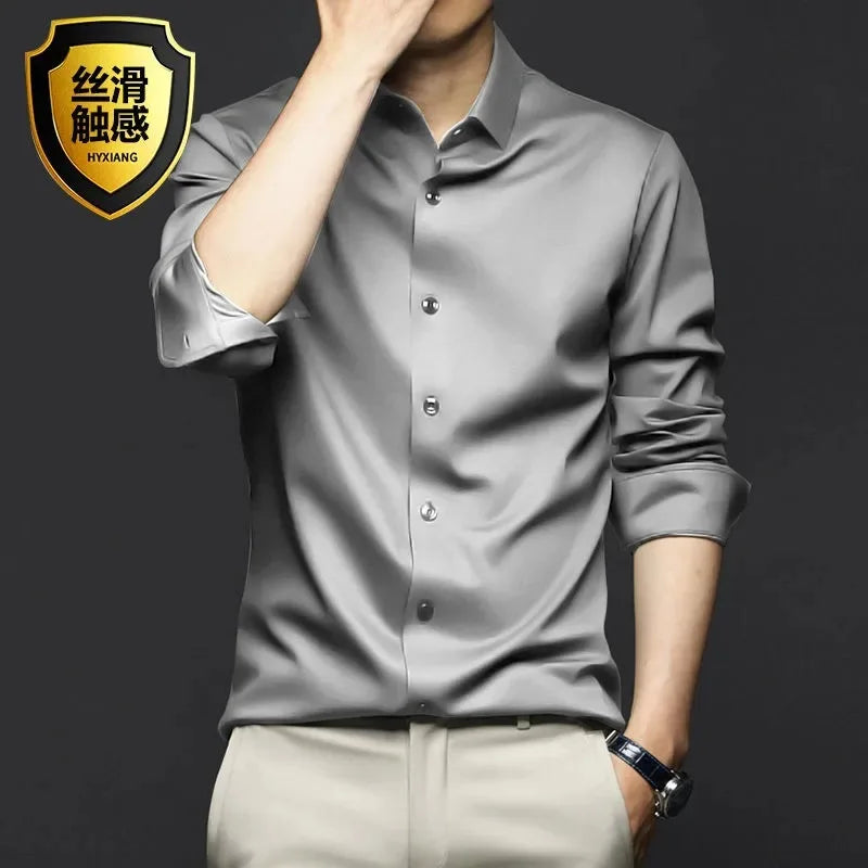 Elastic Cotton Denim Shirt – Long Sleeve, Slim Fit, Casual Men's Designer Shirt