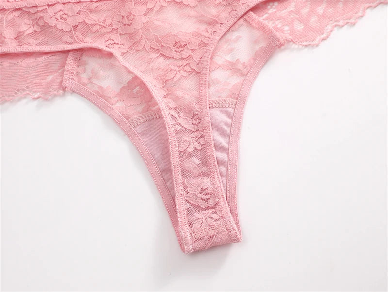 3PCS Lace Hollow Out Thong Panties – Sexy Floral Print, Solid Color, Low Waist, Breathable G-String Lingerie