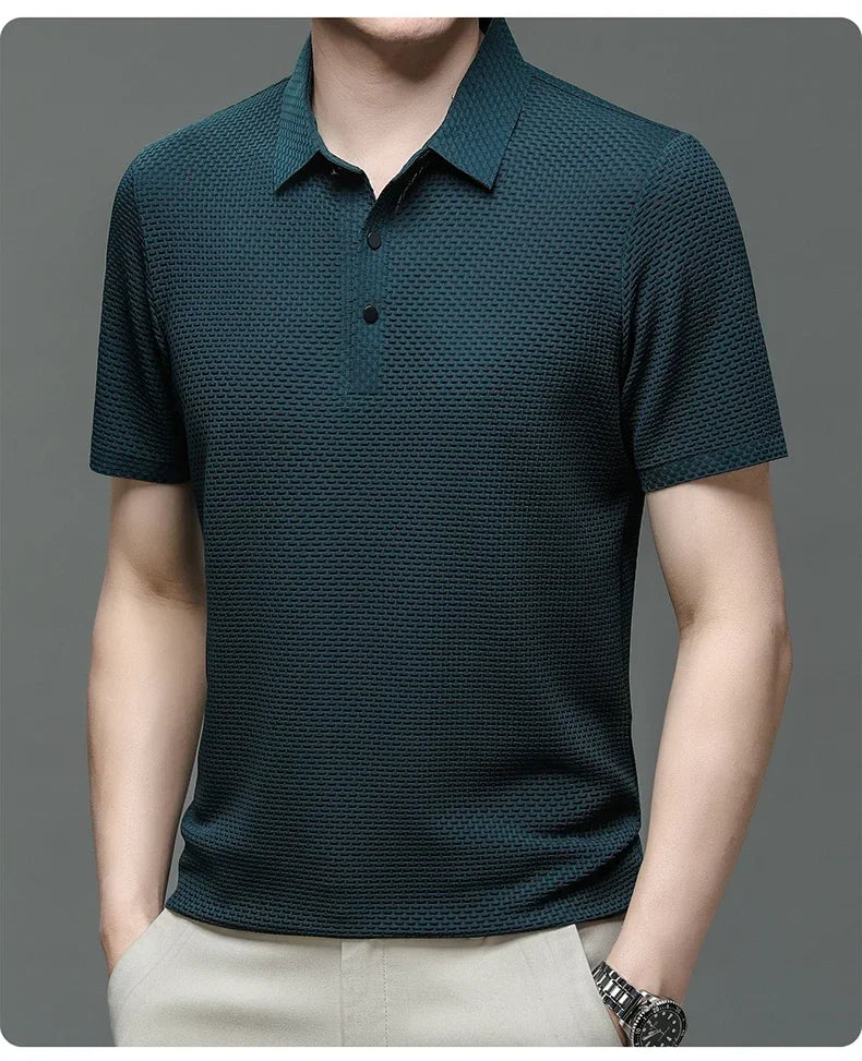 Men's Lop-up Hollow Polo Tee – Short-Sleeved Ice Silk T-Shirt, Breathable And Stylish, Ideal For Business And Casual Wear