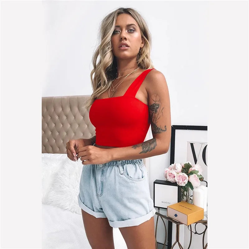 Square Neck Sleeveless Crop Top – Summer, Casual, Off-Shoulder, Cami Style, Sexy, Backless Tank
