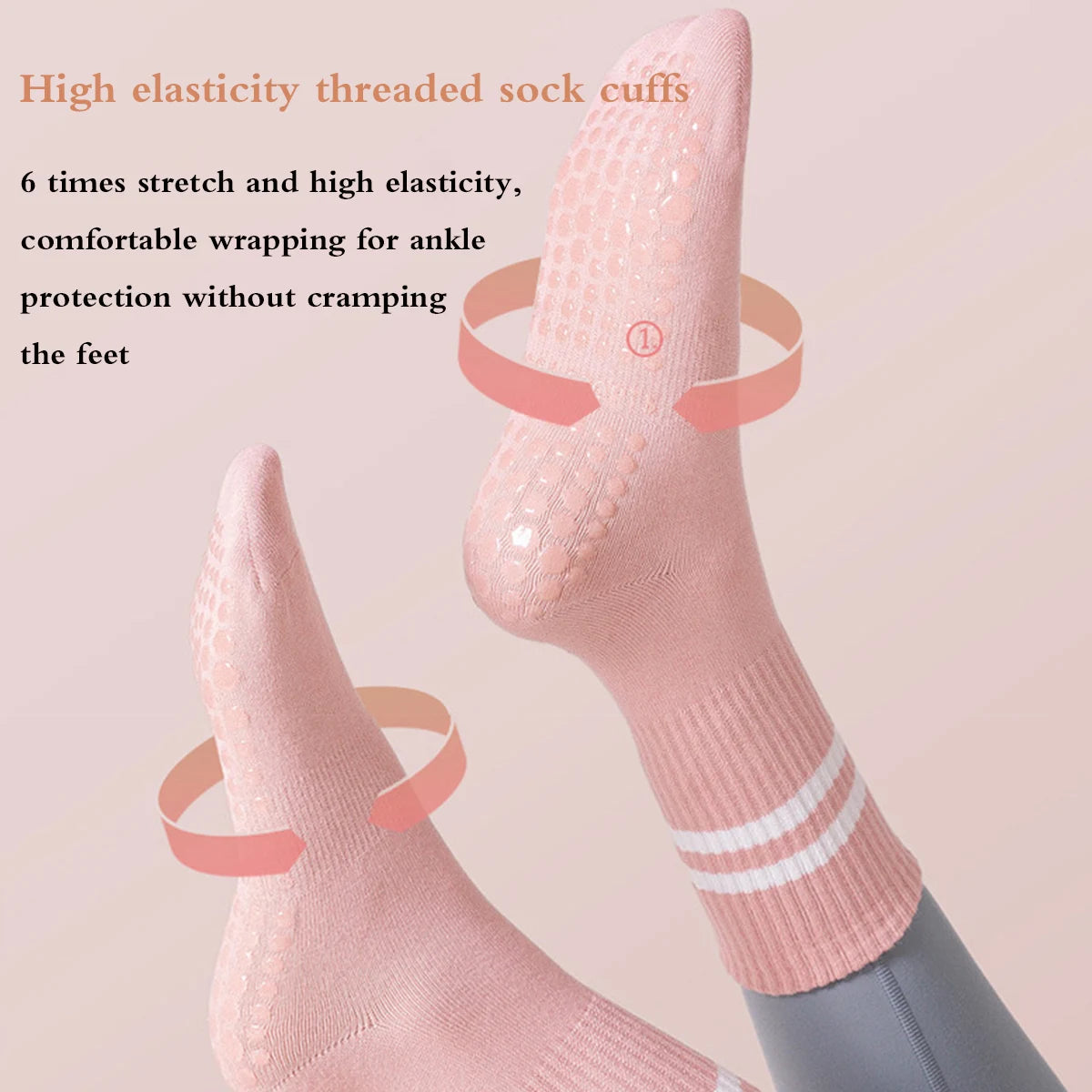 4 Pairs Yoga Socks – Medium Length, Pure Cotton, Anti-Slip Silicone, Indoor Fitness & Pilates Socks for Women