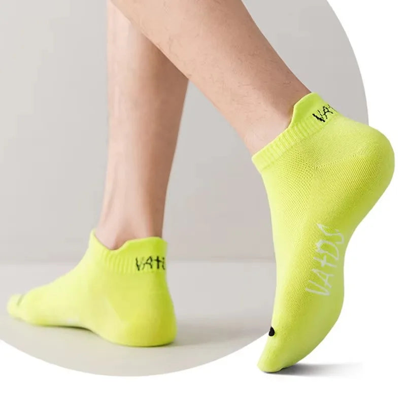 5/10 Pairs Bright Color Ankle No Show Socks – Men, Breathable, Street Fashion, Sport, Deodorant, Invisible, Travel, Running Socks