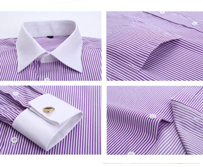 Men's French Cuff Formal Shirt – New White Long-Sleeved Business Button Shirt, Regular Fit With Cuff Buttons
