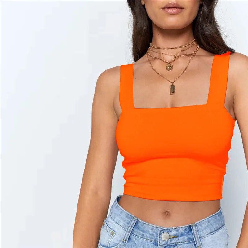 Square Neck Sleeveless Crop Top – Summer, Casual, Off-Shoulder, Cami Style, Sexy, Backless Tank