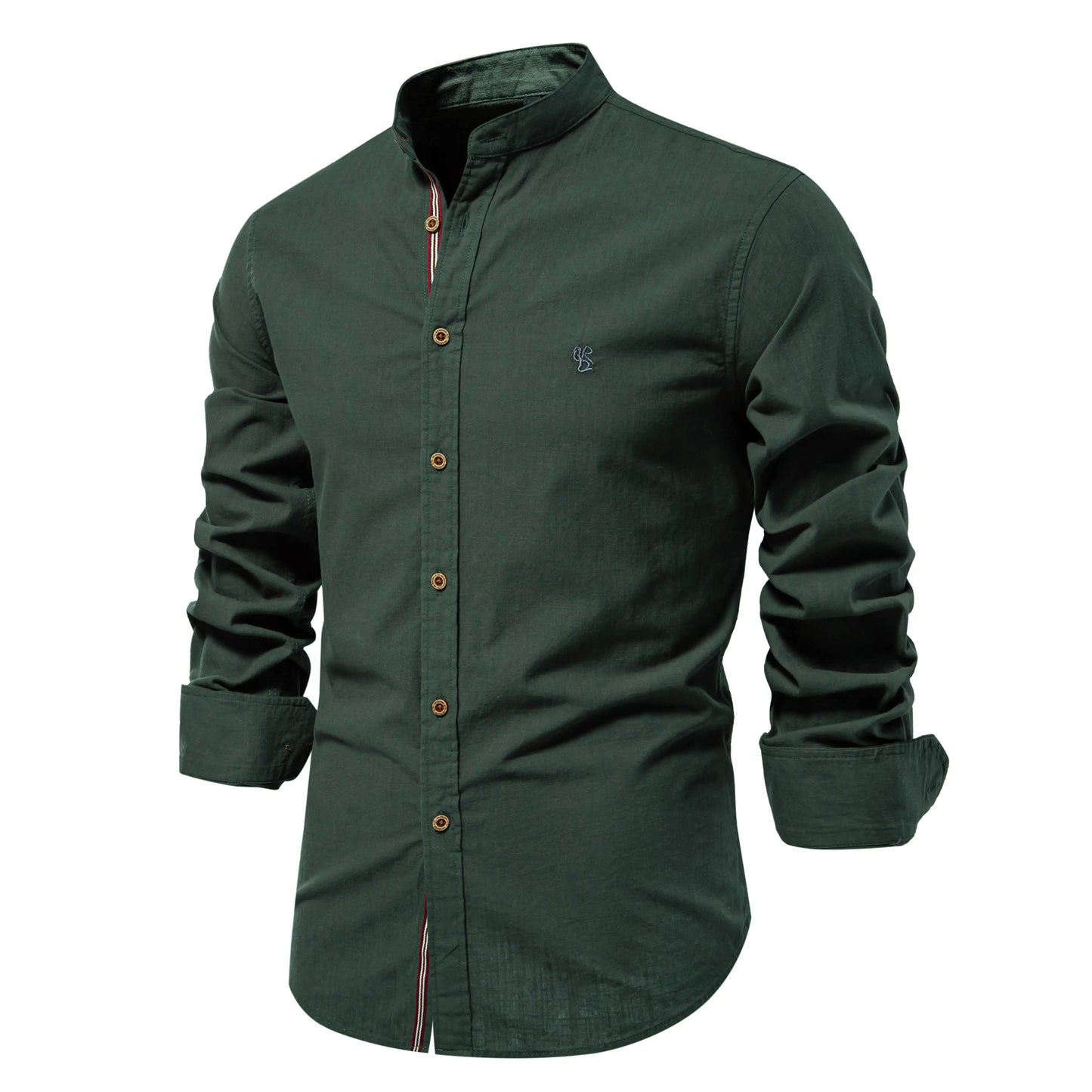 100% Cotton Social Shirt For Men – Solid Color, Long Sleeve, High Quality Brand, Spring Stand Collar, Casual Style
