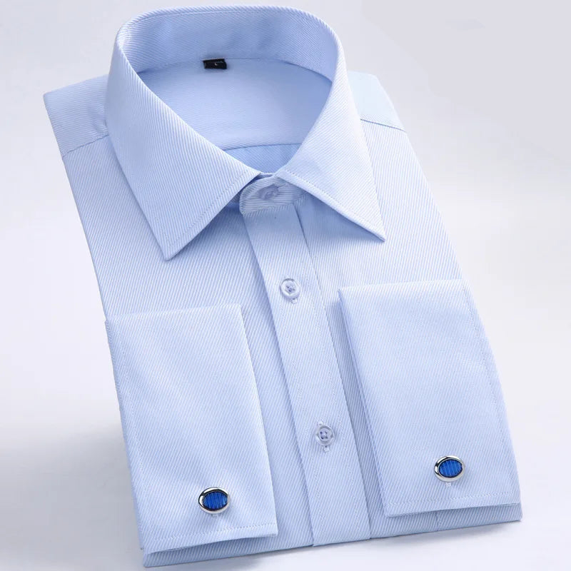 Men's French Cuff Formal Shirt – New White Long-Sleeved Business Button Shirt, Regular Fit With Cuff Buttons