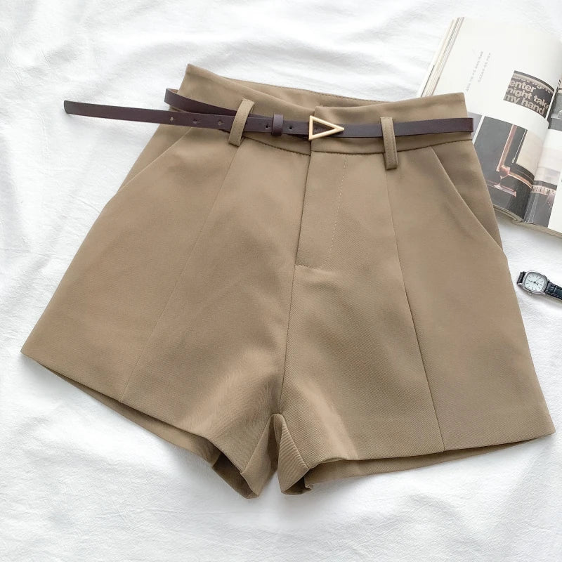 Casual Women's A-Line Shorts – High Waist, Chic, Office Lady Style, Belted, Vintage, Spring/Summer