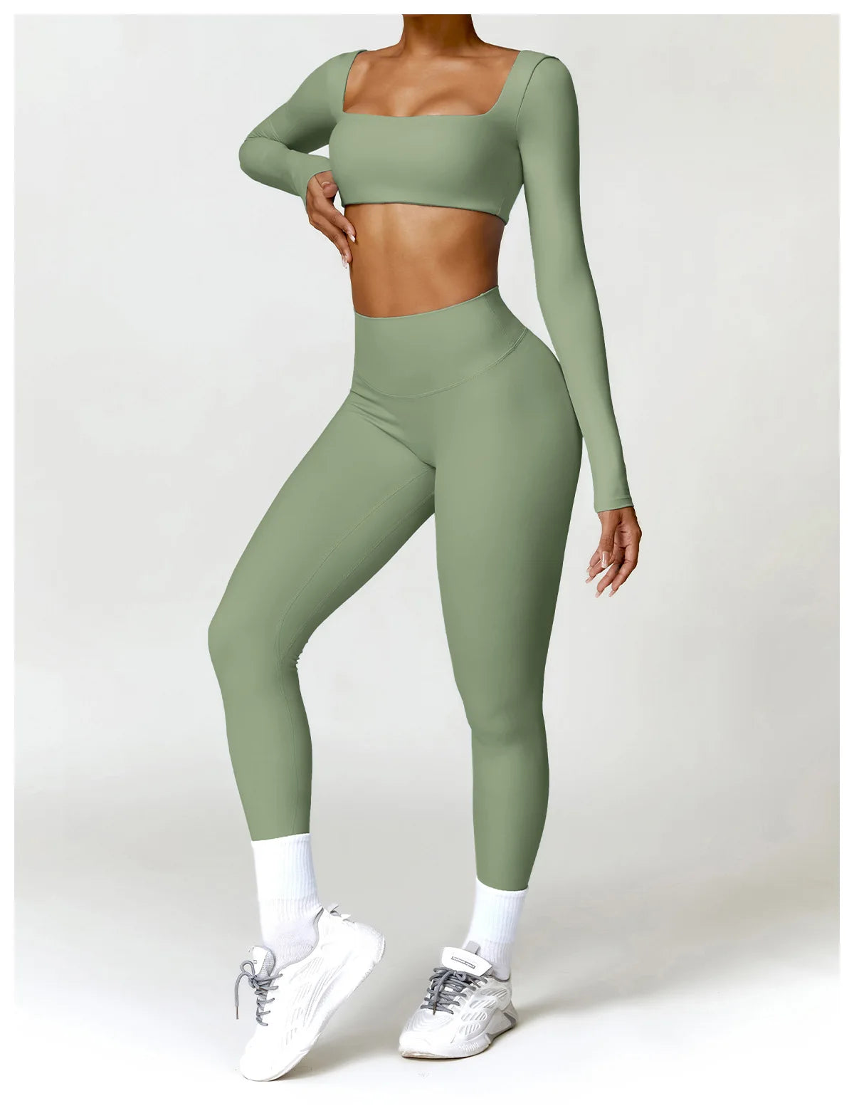 2PCS Women's Yoga & Gym Set – Quick-Dry Long Sleeve Sports Shirt & Leggings for Running & Workout