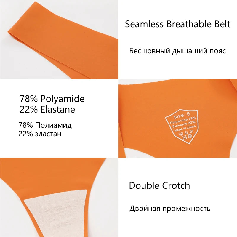 3PCS Women Ice Silk Seamless Thongs – Sexy V-Waist, Low Rise, Sporty, Breathable, 10 Solid Colors