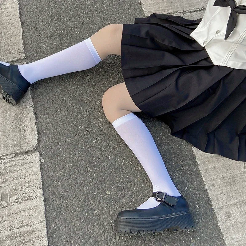 Solid Color Long Socks – Japan Style School Girls Thigh High Stockings, Lolita Kawaii Cute Knee High Socks