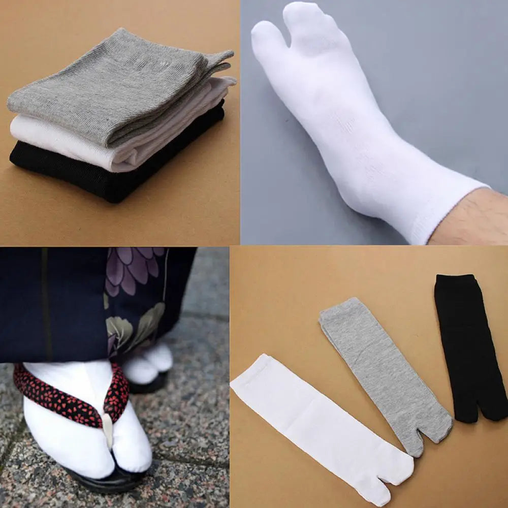 Japanese Kimono Thigh High Socks – Pure Cotton, White, Two-Finger Split Toe, Long/Short Tube, Cosplay Stay-Up Socks