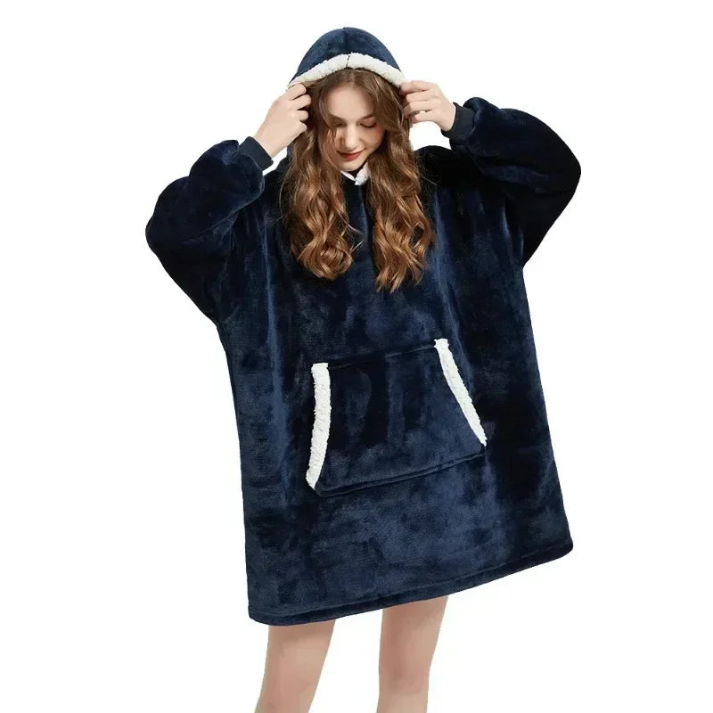Winter Oversized Blanket Hoodie – Unisex Pullover, Fleece, Long Flannel Sleeves, Giant TV Sweatshirt