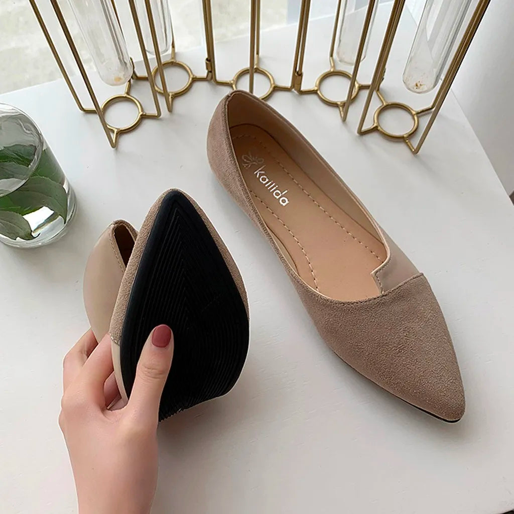Fashion Splice Mule Flats - Pointed Toe Ballerina Ballet Flats, Casual Slip-On Shoes for Women, Loafers Zapatos