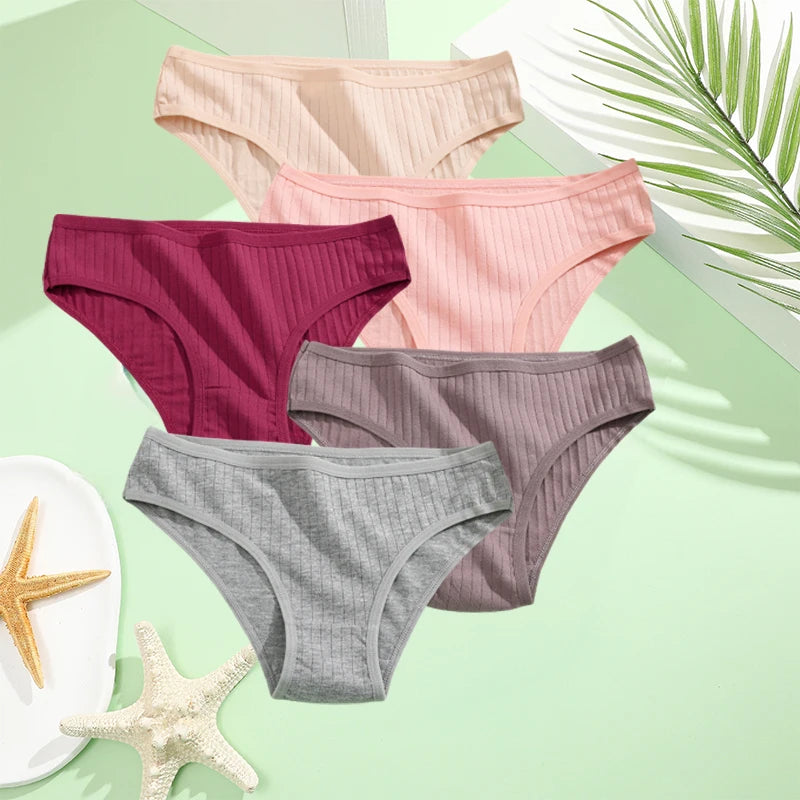 5PCS Set Cotton Panties – Women's Underwear, Sexy Lingerie, Solid Color Briefs, Comfortable Intimate Wear